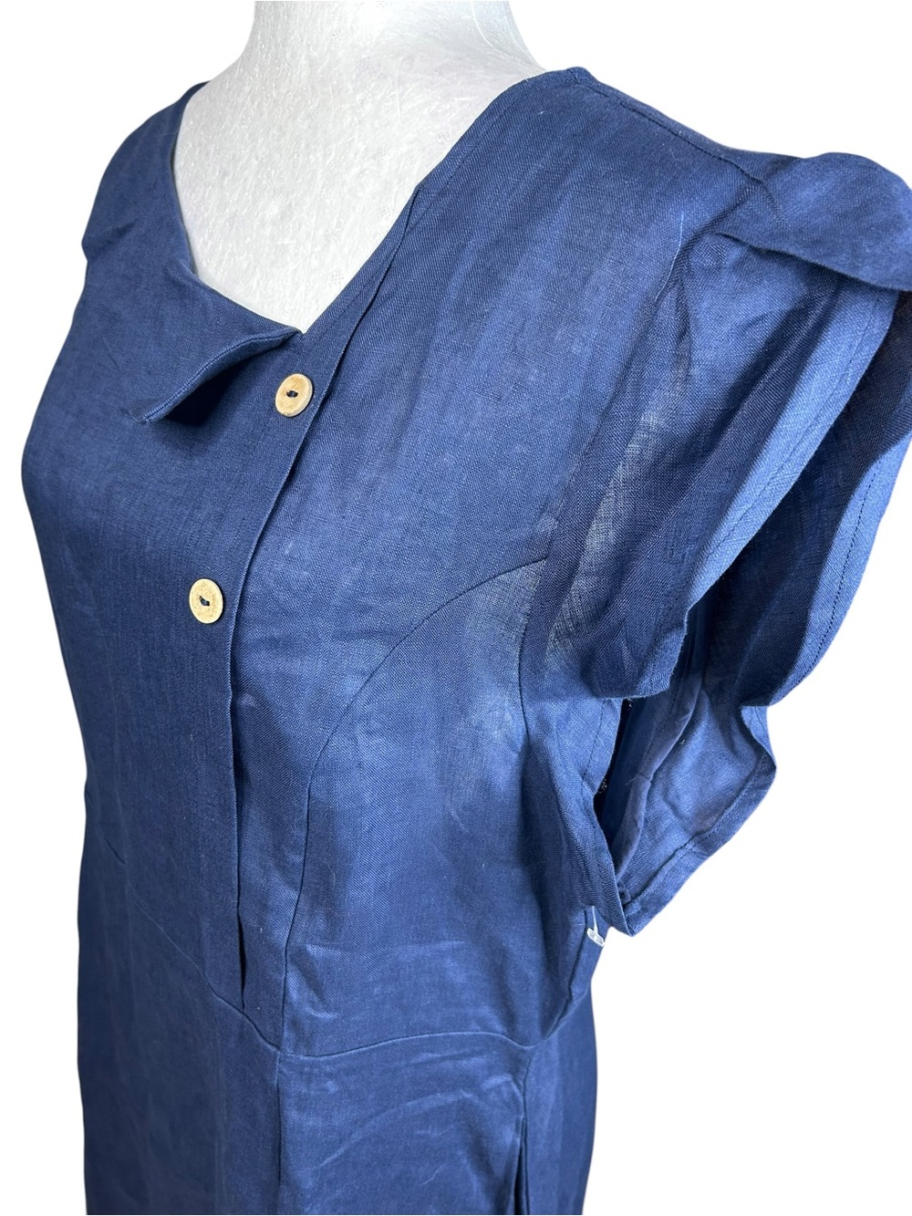 NEW Lintico Fiona Crescent Collar Flutter Sleeve Midi Dress XL Navy Lagenlook - Picture 10 of 16